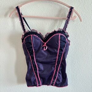 Charlotte Russe Polka Dot Lace Navy Blue Lingerie Top Size 36B
